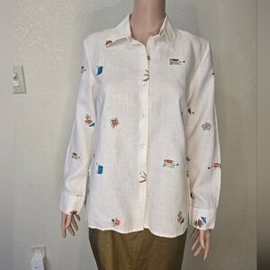 Women's RICHARD MALCOLM White 100% Irish Linen Shirt Size Small